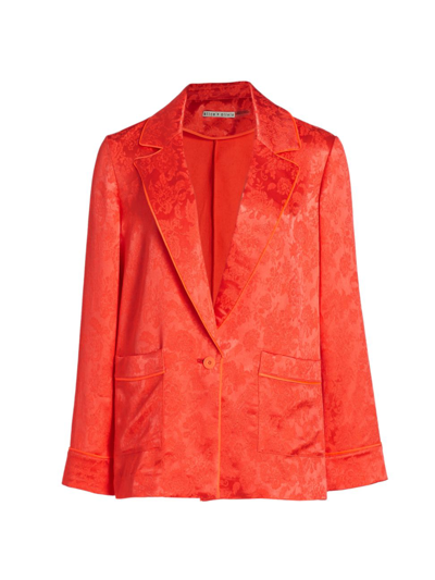 Shop Alice And Olivia Women's Shanda Jacquard Satin Pajama Blazer In Bright Coral