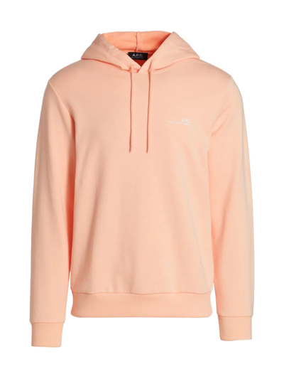 Shop Apc Men's Washed Drawstring Hoodie In Washed Peach