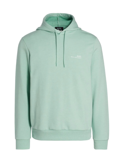 Shop Apc Men's Washed Drawstring Hoodie In Washed Turquoise