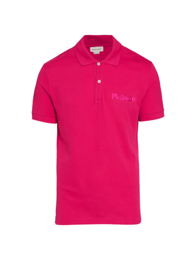 Shop Alexander Mcqueen Men's Logo Embroidered Polo Shirt In Fuchsia Pink