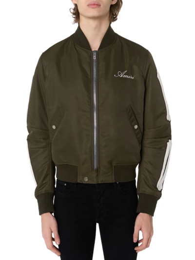 Shop Amiri Men's Bones Bomber Jacket In Green