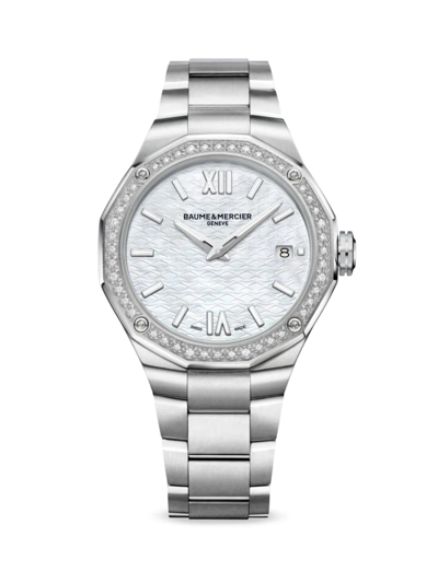 Shop Baume & Mercier Women's Riviera Stainless Steel, Mother-of-pearl & Diamonds Watch