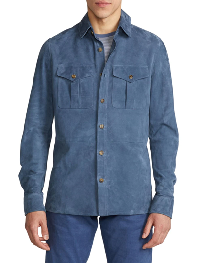 Shop Ralph Lauren Purple Label Men's Barron Suede Jacket In Blue Corsair