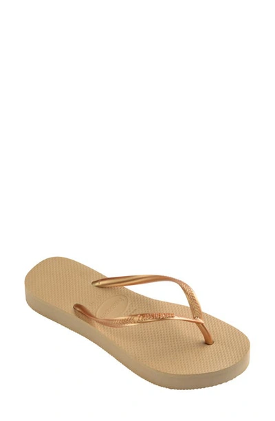 Havaianas Glitter Slim Flatform Thong Sandals In Brown | ModeSens