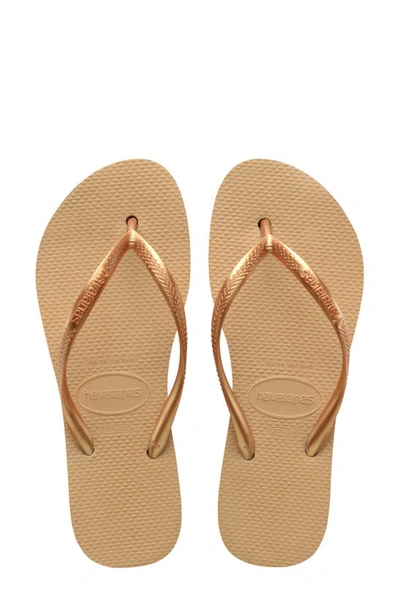 Shop Havaianas Slim Flatform Flip Flop In Golden
