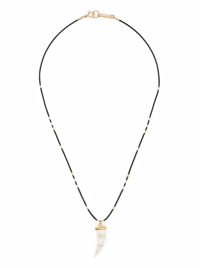 Shop Isabel Marant Woman's Black Rope Necklace With Buffalo Horn Pendant In Beige