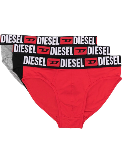 Diesel 3 Pack Large Waistband Logo Briefs In Black/white/gray-multi In Black