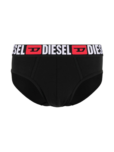 Diesel Three-pack Logo-print Briefs In Black