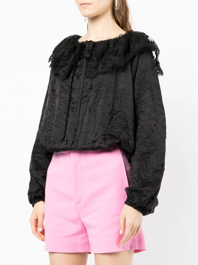 Shop Patou Lace-collar Long-sleeve Blouse In Black