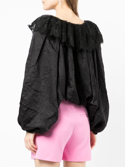 Patou Lace-collar Long-sleeve Blouse In Black