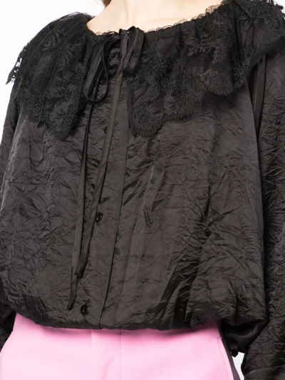 Patou Lace-collar Long-sleeve Blouse In Black