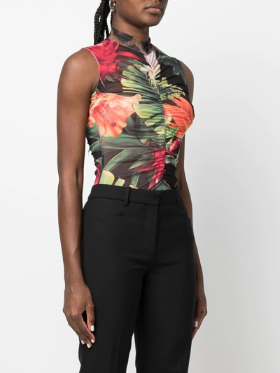 Philipp Plein Floral Sleeveless Bodysuit In Black