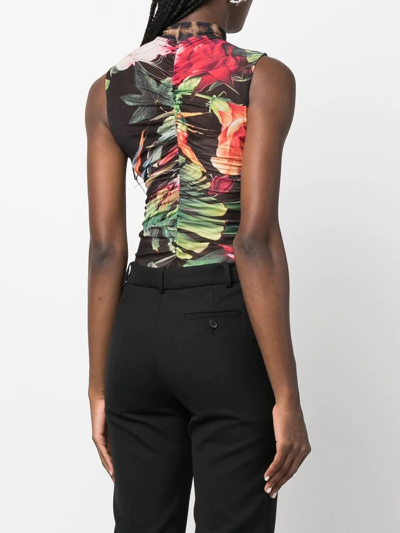 Shop Philipp Plein Floral Sleeveless Bodysuit In Black