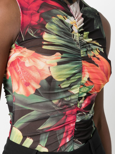 Philipp Plein Floral Sleeveless Bodysuit In Black