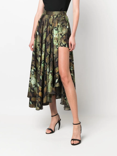 Roberto Cavalli Snake-print Pleated Midi Skirt In Neutrals