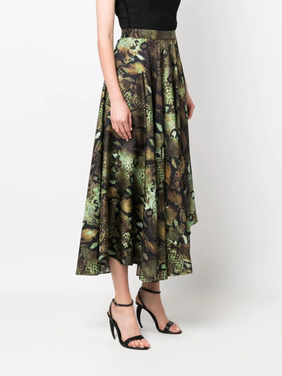 Roberto Cavalli Snake-print Pleated Midi Skirt In Neutrals