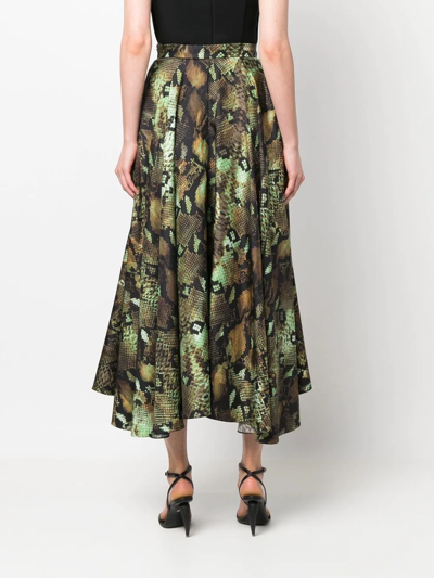 Roberto Cavalli Snake-print Pleated Midi Skirt In Neutrals