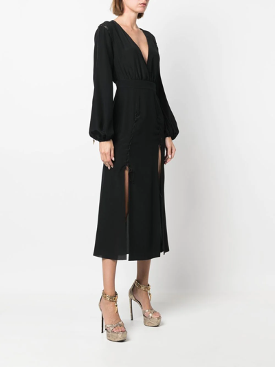 Shop Roberto Cavalli Front-slit Silk Midi Dress In Black