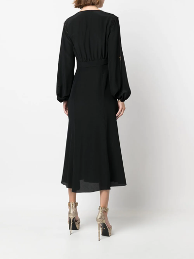 Shop Roberto Cavalli Front-slit Silk Midi Dress In Black