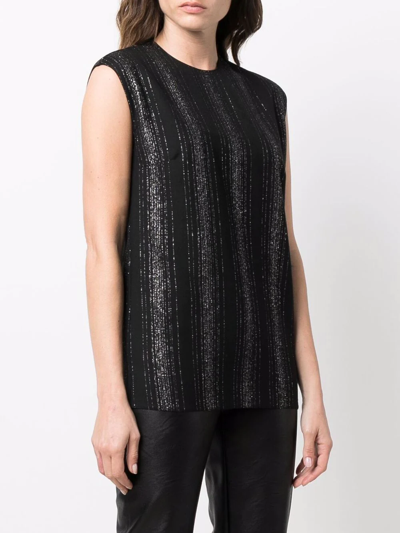 Stella Mccartney Metallic Stripe Sleeveless Crossbar Top In Black