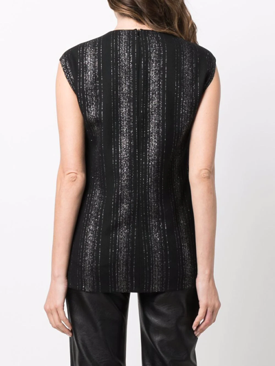 Stella Mccartney Metallic Stripe Sleeveless Crossbar Top In Black