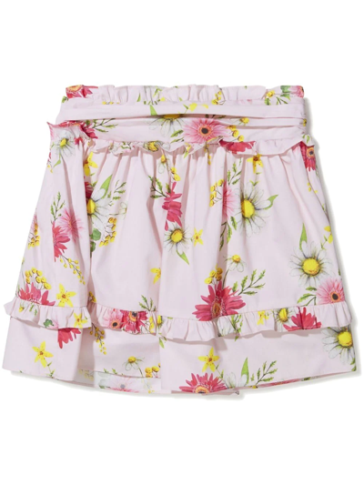 Patachou Floral-print Cotton Mini Skirt In Pink