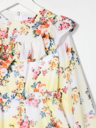 Shop Msgm Floral-print Ruffle Dress In Yellow