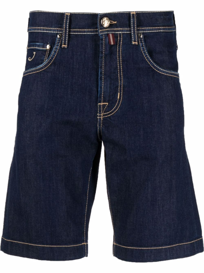 Shop Jacob Cohen Logo-patch Denim Shorts In Blue