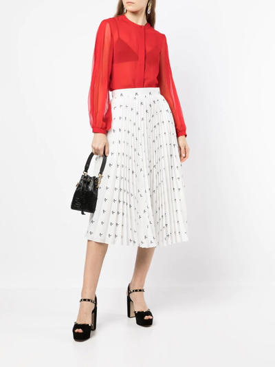 Shop Rochas Monogram-print Pleated Skirt In White