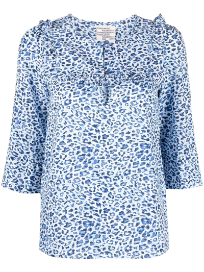 Shop Baum Und Pferdgarten Maple Leopard-print Organic Cotton Blouse In Blue