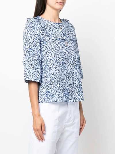 Shop Baum Und Pferdgarten Maple Leopard-print Organic Cotton Blouse In Blue