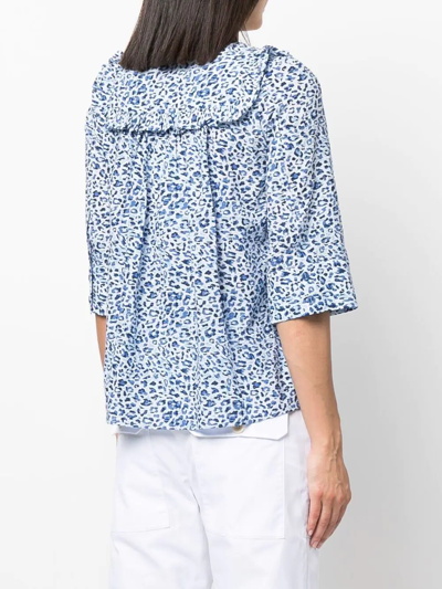 Baum Und Pferdgarten Melody Leopard Print Organic Cotton Blouse In Blue