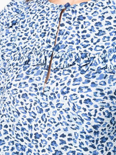 Shop Baum Und Pferdgarten Maple Leopard-print Organic Cotton Blouse In Blue