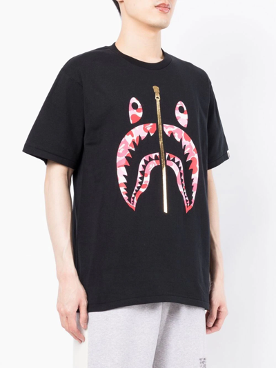 Shop A Bathing Ape Shark-motif Cotton T-shirt In Black