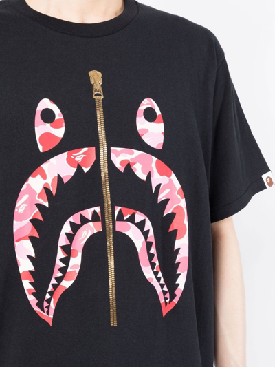Shop A Bathing Ape Shark-motif Cotton T-shirt In Black