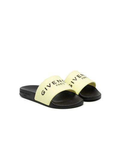 Givenchy Logo-print Flat Slides In Yellow
