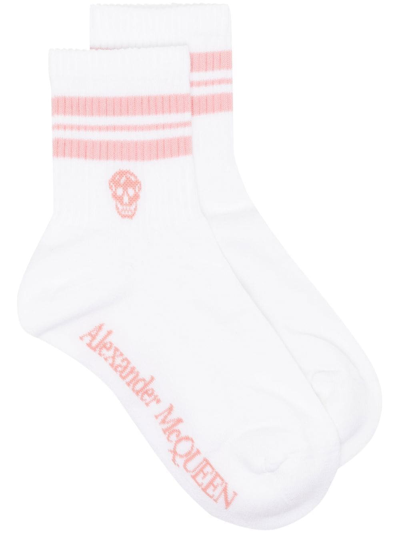 Shop Alexander Mcqueen Skull Stripe Ankle Socks In White