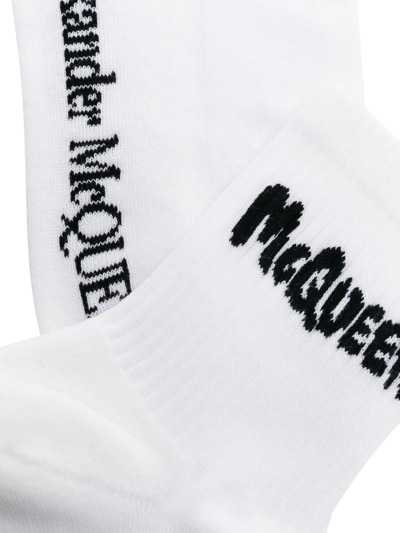 Shop Alexander Mcqueen Logo-intarsia Socks In White