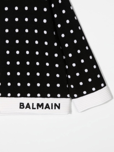 Shop Balmain Polka-dot Intarsia Cardigan In Black