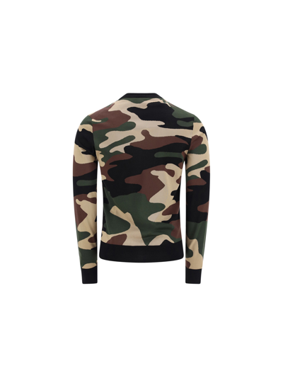 Dolce & Gabbana Silk Round-neck Sweater With Camouflage Intarsia In Multi