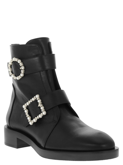 Shop Stuart Weitzman Ryder Pearl Geo - Ankle Boot With Buckles In Black