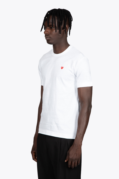 Shop Comme Des Garçons Play Mens T-shirt Knit White Cotton T-shirt With Small Heart Patch In Bianco