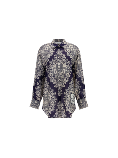 Shop Zimmermann Pattie Relaxed Shirt In Navy Baroque Floral