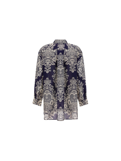 Shop Zimmermann Pattie Relaxed Shirt In Navy Baroque Floral