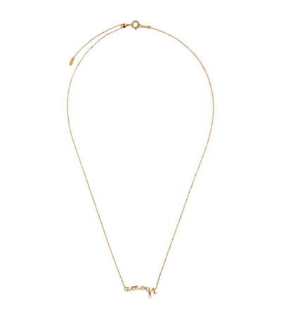 Shop Persée Yellow Gold And Diamond Around The Words Amour Necklace