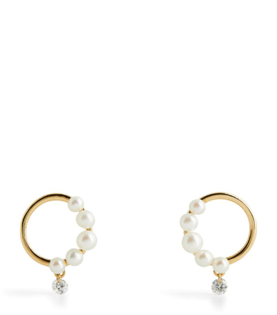 Shop Persée Yellow Gold, Pearl And Diamond Earrings In White