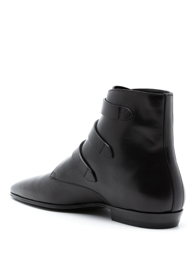 Shop Saint Laurent Goth Leather Buckle Boots In Black