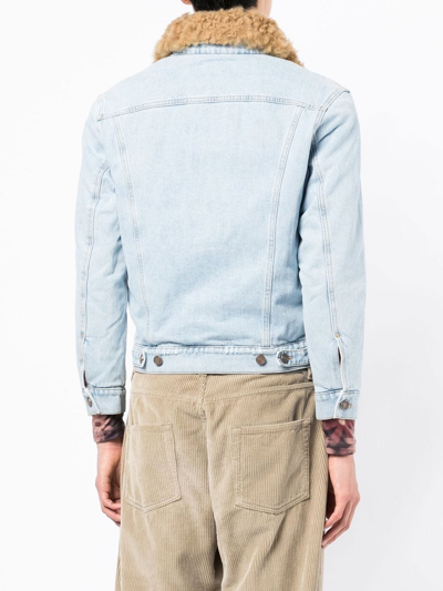 Shop Erl Fur-collared Denim Jacket In Blue