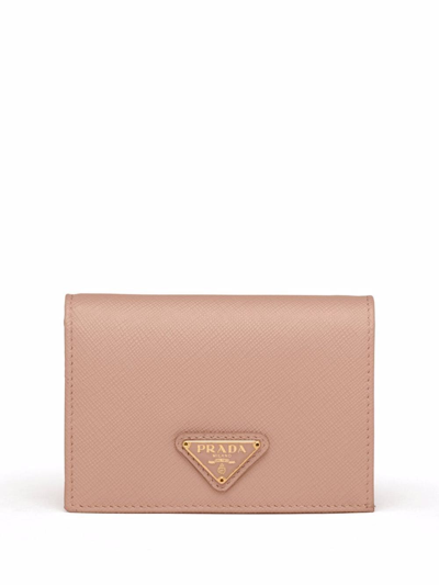 Prada Womens Pink Logo-plaque Small Leather Wallet In Pink