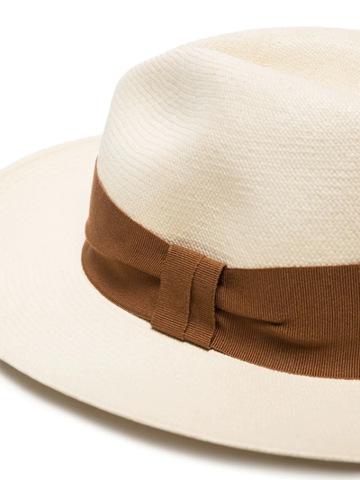 Shop Frescobol Carioca Rafael Ribbon-detail Fedora In Neutrals